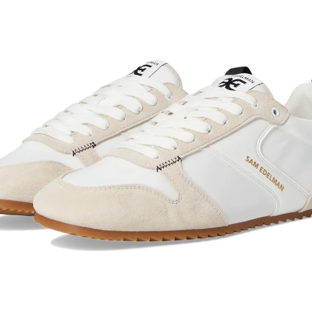 Sam Edelman White and Beige Suede Sneakers, 9